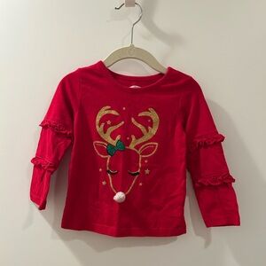 Holiday Time Red Reindeer Long Sleeve Tee